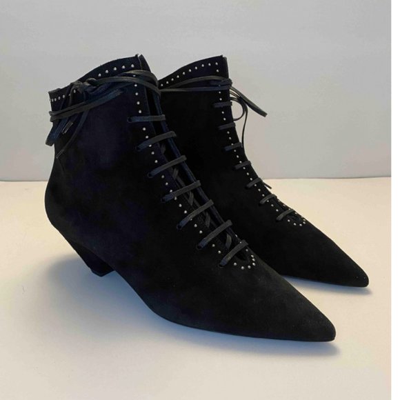 Saint Laurent Blaze  Studded And Laced Ankle Boots - Picture 9 of 11